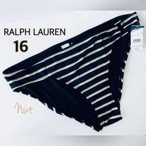 NWT Ralph Lauren LAUREN tanga swim bottoms black gold metallic white stripe 16